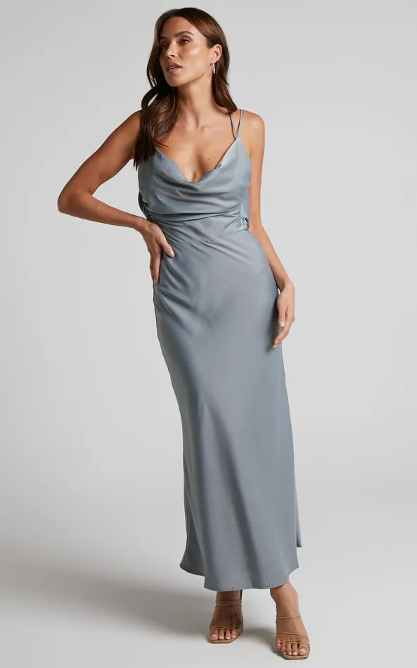 Showpo Soft Petal Midi Dress 8211 Cowl Crossover Back Dress In Pewter Women Dresses Showpo Soft Petal Midi Dress 8211 Cowl Crossover Back Dress In Pewter Women Dresses