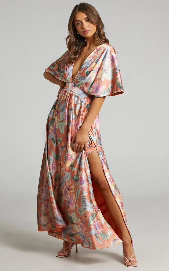 Showpo Sophia Midi Dress 8211 Plunge Neck Bat Wing Sleeve Dress In Multi Floral Women Dresses Showpo Sophia Midi Dress 8211 Plunge Neck Bat Wing Sleeve Dress In Multi Floral Women Dresses