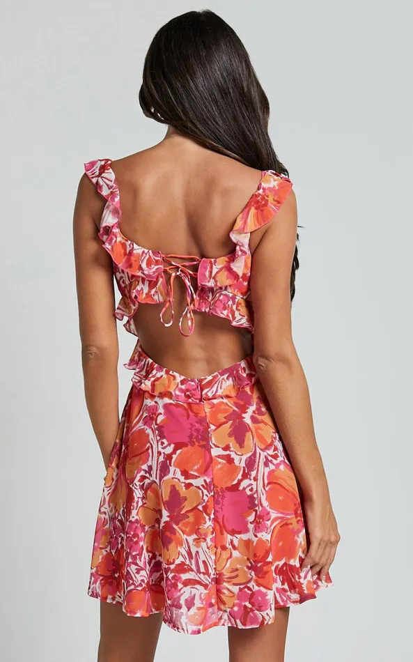 Showpo Sorento Mini Dress 8211 Ruffle Cut Out Mini Dress In Paradise Floral Women Dresses