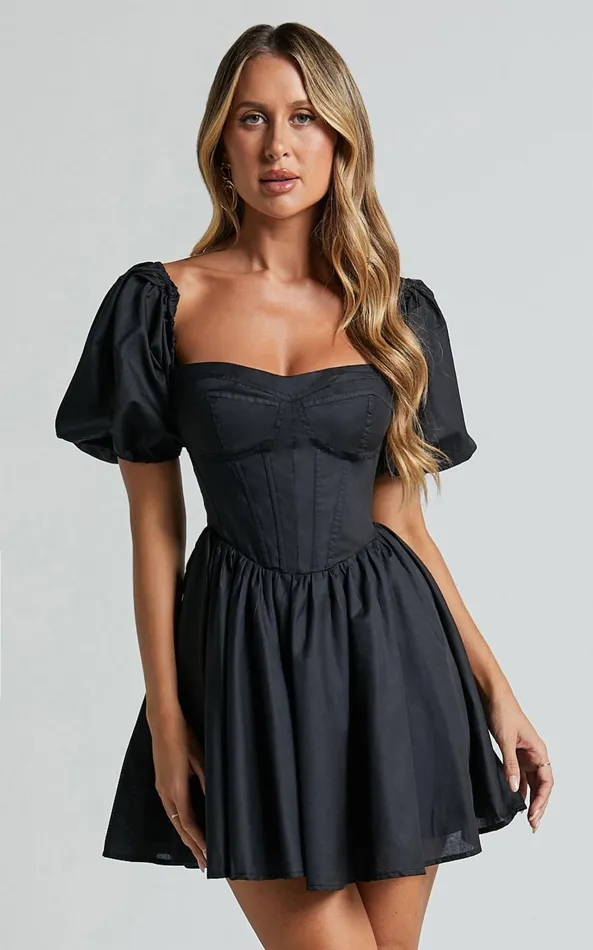 Showpo Souza Mini Dress 8211 Fit And Flare Puff Sleeve Corset Dress In Black Women Dresses Showpo Souza Mini Dress 8211 Fit And Flare Puff Sleeve Corset Dress In Black Women Dresses