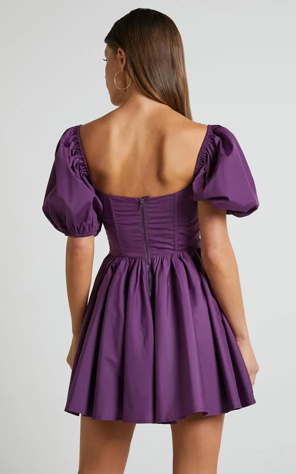 Showpo Souza Mini Dress 8211 Fit And Flare Puff Sleeve Corset Dress In Dark Amethyst Women Curve Clothes Showpo Souza Mini Dress 8211 Fit And Flare Puff Sleeve Corset Dress In Dark Amethyst Women Curve Clothes