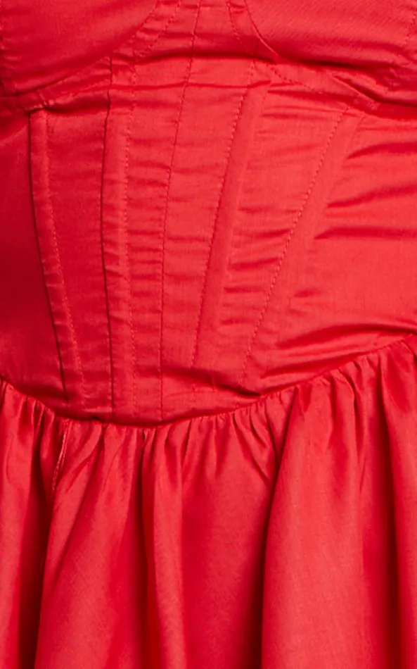 Showpo Souza Mini Dress 8211 Fit And Flare Puff Sleeve Corset Dress In Red Women Curve Clothes
