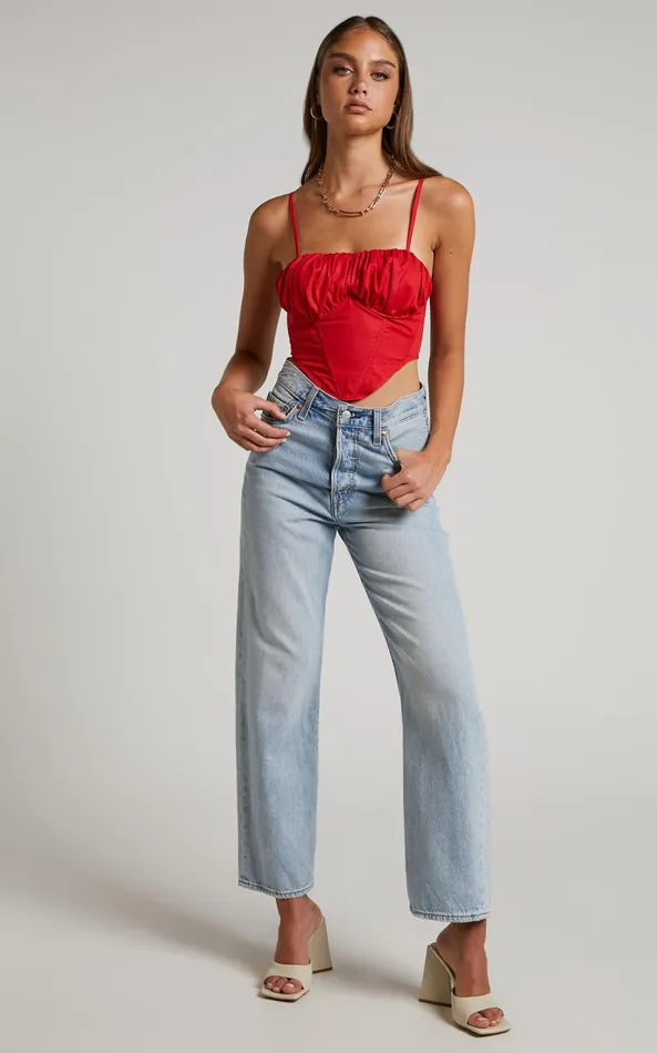 Showpo Souza Top 8211 Ruched Bust Curved Hem Corset Top In Red Women Tops
