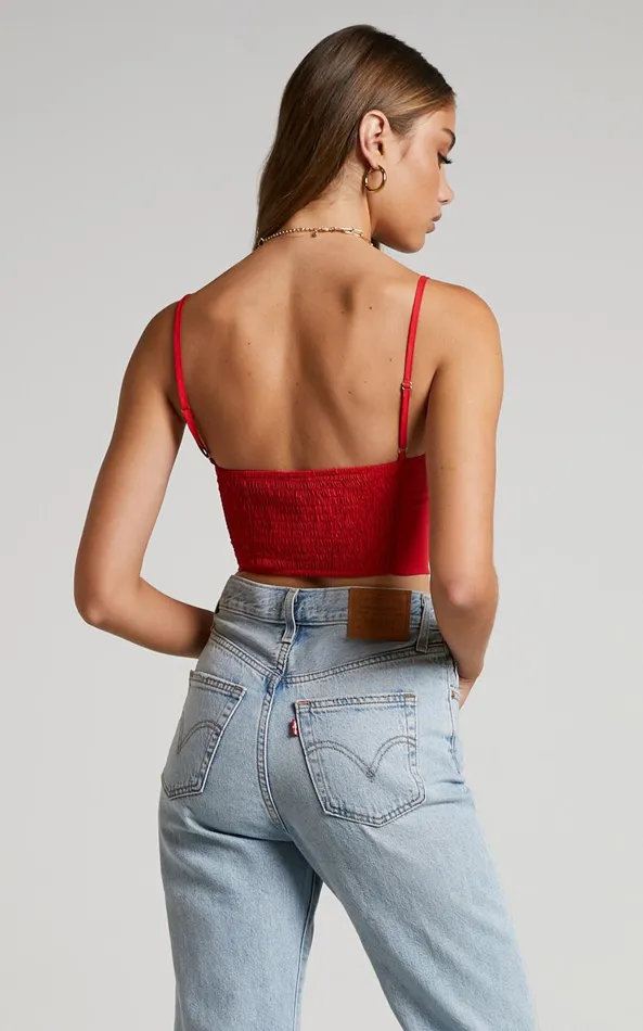 Showpo Souza Top 8211 Ruched Bust Curved Hem Corset Top In Red Women Tops