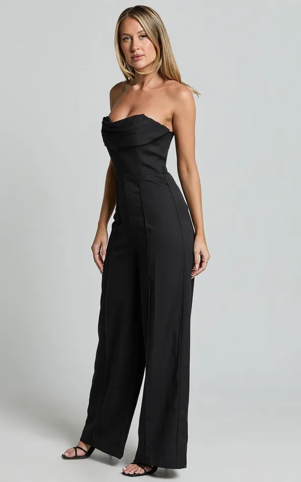Showpo Stacey Jumpsuit 8211 Strapless Cowl Wide Leg Jumpsuit In Black Women Jumpsuits