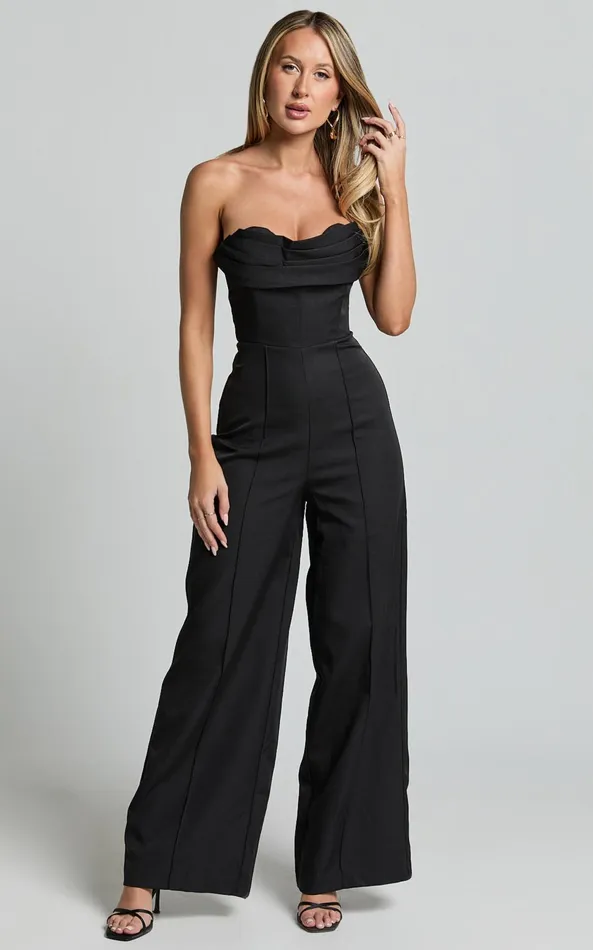 Showpo Stacey Jumpsuit 8211 Strapless Cowl Wide Leg Jumpsuit In Black Women Jumpsuits