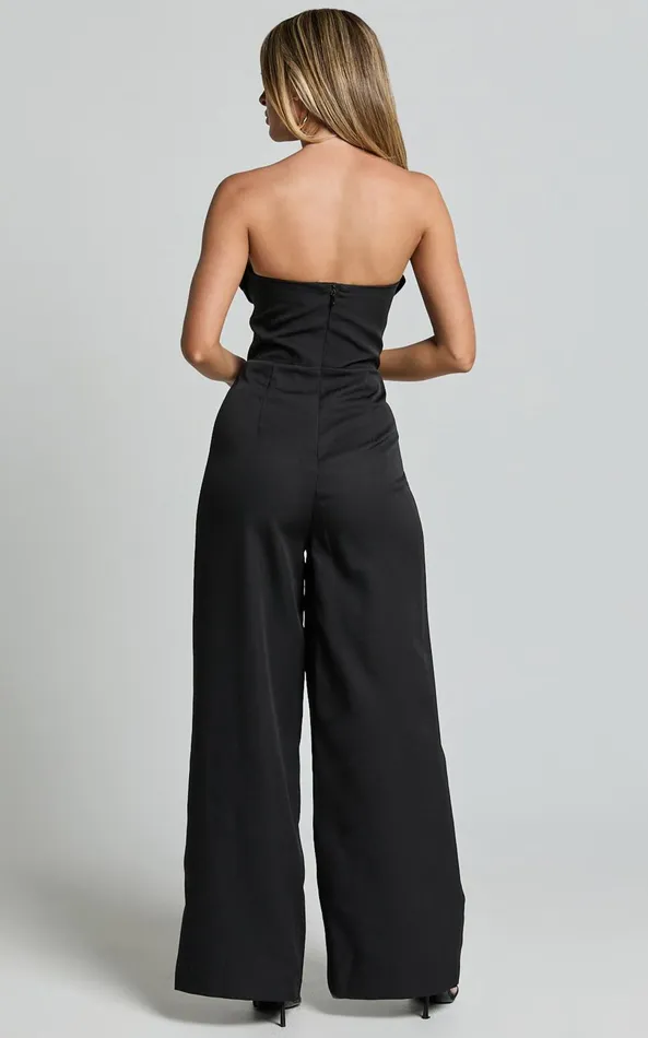 Showpo Stacey Jumpsuit 8211 Strapless Cowl Wide Leg Jumpsuit In Black Women Jumpsuits
