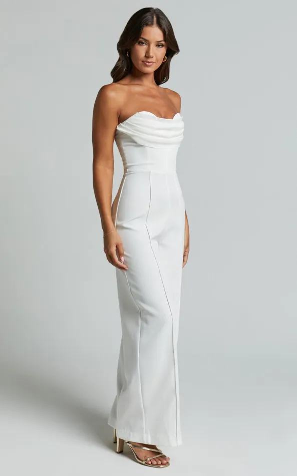 Showpo Stacey Jumpsuit 8211 Strapless Cowl Wide Leg Jumpsuit In Off White Women Jumpsuits