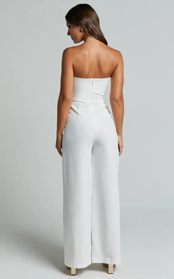 Showpo Stacey Jumpsuit 8211 Strapless Cowl Wide Leg Jumpsuit In Off White Women Jumpsuits