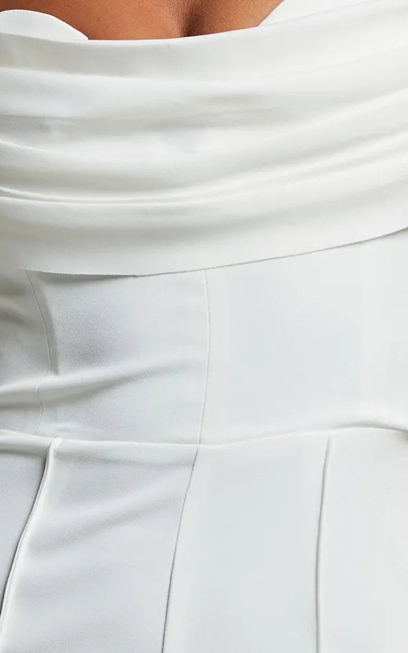 Showpo Stacey Jumpsuit 8211 Strapless Cowl Wide Leg Jumpsuit In Off White Women Jumpsuits