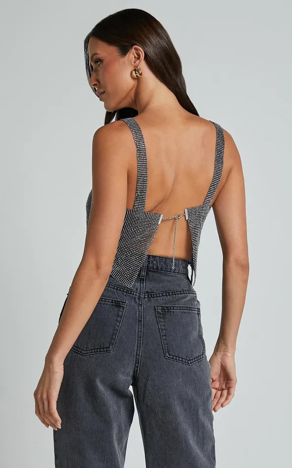 Showpo Starry Nights Top 8211 Mesh Cropped Top In Black and Silver Women Tops