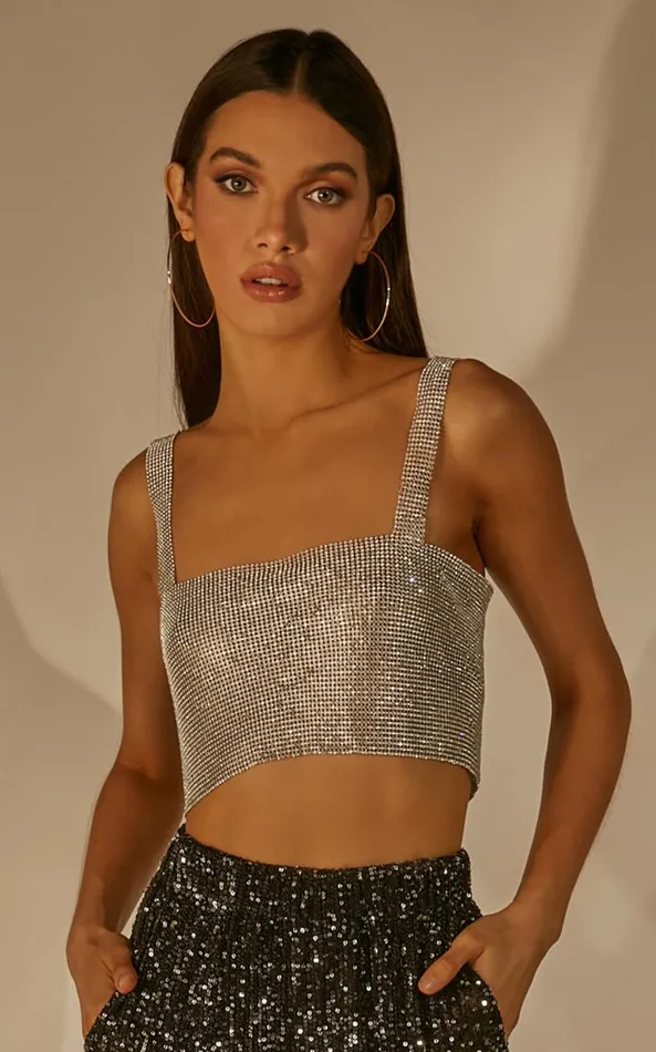 Showpo Starry Nights Top 8211 Mesh Cropped Top In Silver Women Tops