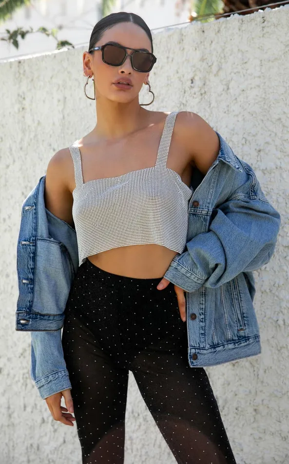 Showpo Starry Nights Top 8211 Mesh Cropped Top In Silver Women Tops