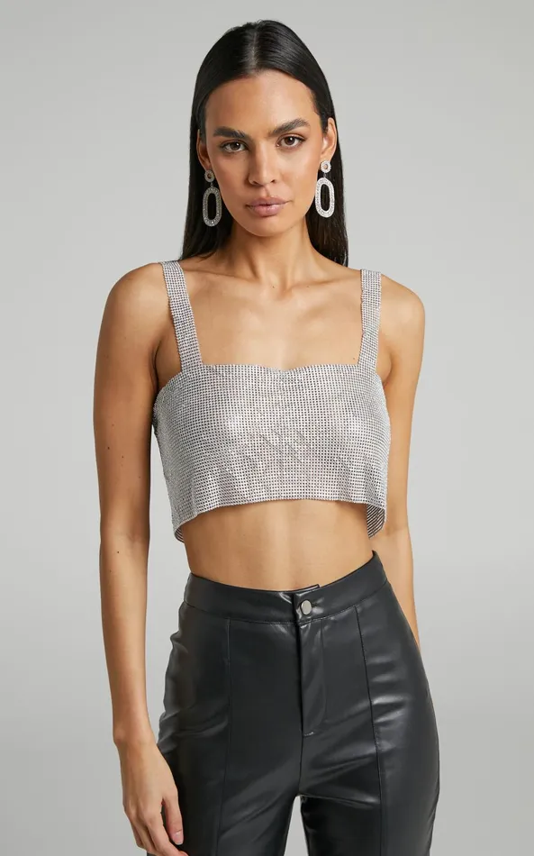 Showpo Starry Nights Top 8211 Mesh Cropped Top In Silver Women Tops
