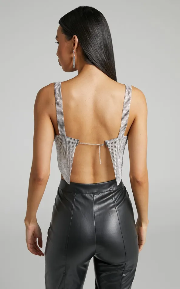 Showpo Starry Nights Top 8211 Mesh Cropped Top In Silver Women Tops
