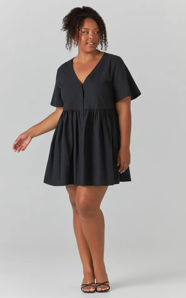 Showpo Staycation Vneck Mini Dress In Black Women Curve Clothes