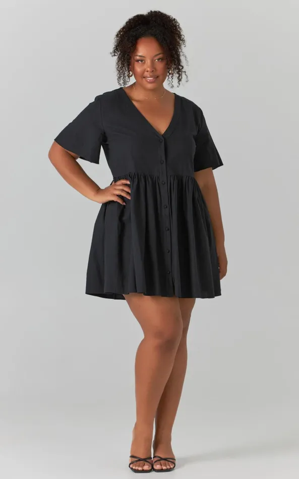 Showpo Staycation Vneck Mini Dress In Black Women Curve Clothes