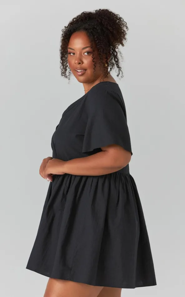 Showpo Staycation Vneck Mini Dress In Black Women Curve Clothes