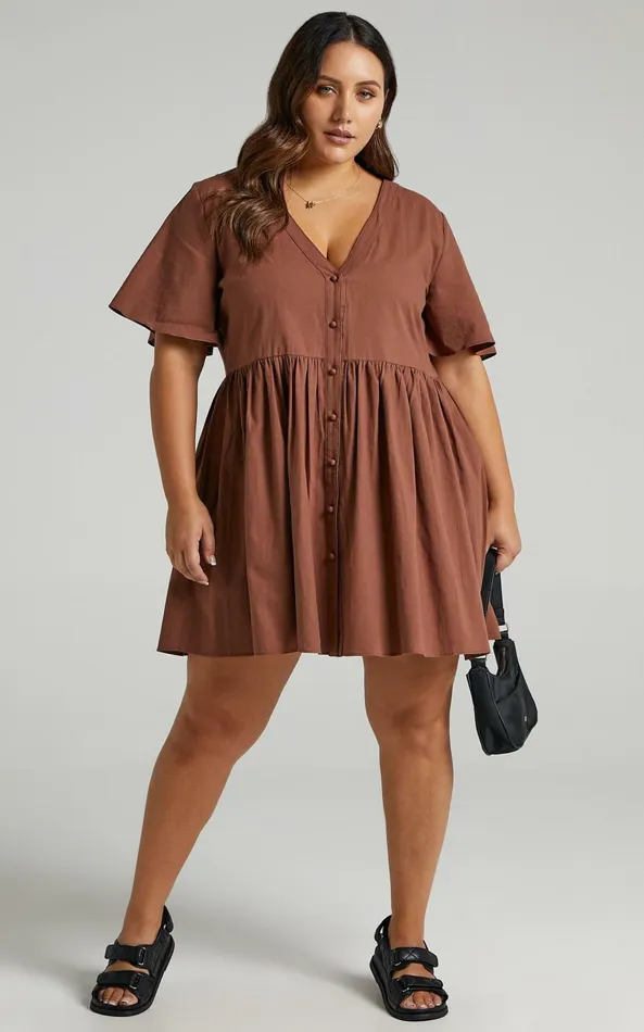 Showpo Staycation Vneck Mini Dress In Chocolate Women Dresses
