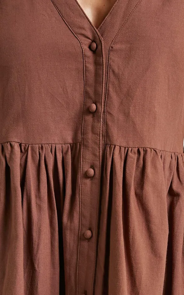 Showpo Staycation Vneck Mini Dress In Chocolate Women Dresses