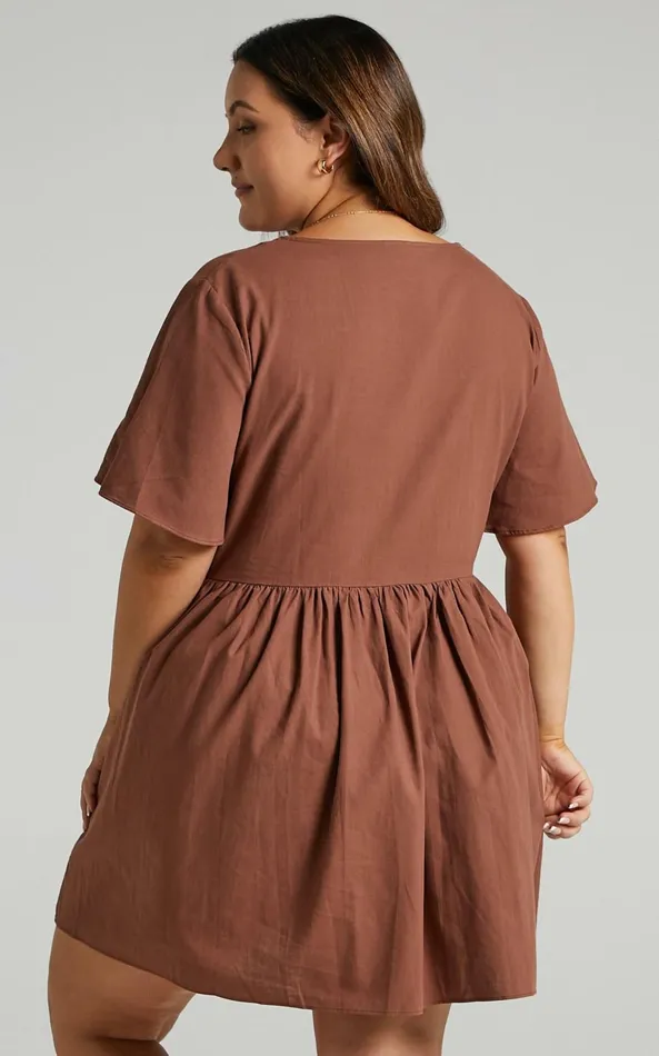 Showpo Staycation Vneck Mini Dress In Chocolate Women Dresses