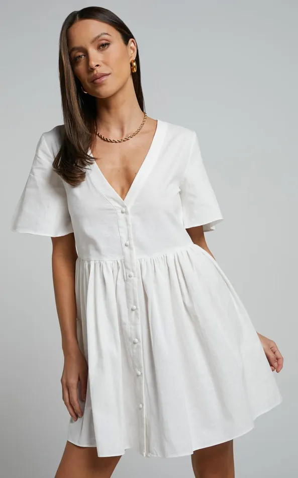 Showpo Staycation Vneck Mini Dress In White Women Curve Clothes