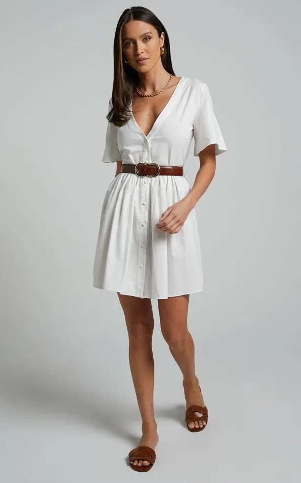 Showpo Staycation Vneck Mini Dress In White Women Curve Clothes