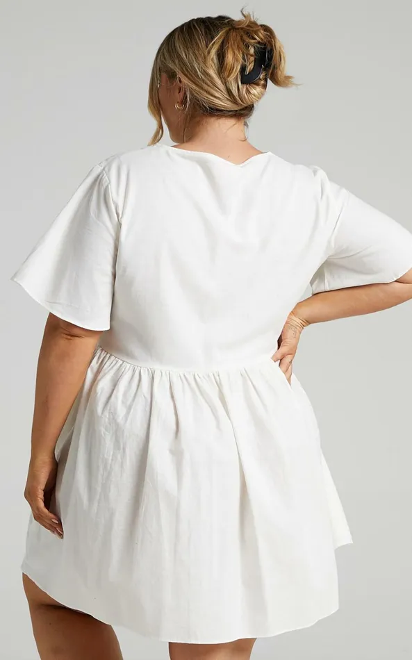 Showpo Staycation Vneck Mini Dress In White Women Curve Clothes