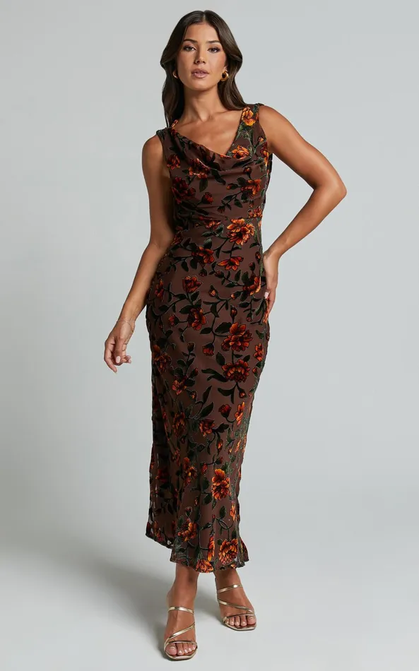 Showpo Stephania Midi Dress 8211 Cowl Neck Low Back Burnout Slip Dress In Chocolate Women Dresses Showpo Stephania Midi Dress 8211 Cowl Neck Low Back Burnout Slip Dress In Chocolate Women Dresses