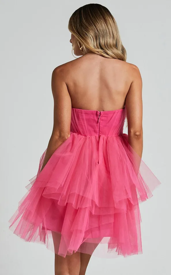 Showpo Stephy Mini Dress 8211 Strapless Tiered Tulle In Pink Women Dresses