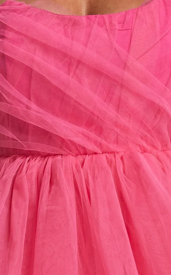 Showpo Stephy Mini Dress 8211 Strapless Tiered Tulle In Pink Women Dresses