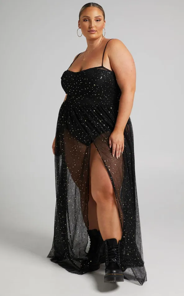 Showpo Stunning View Dress In Sheer Black Mesh Women Curve Clothes