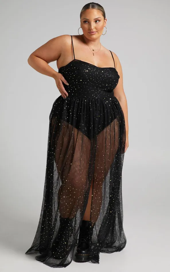 Showpo Stunning View Dress In Sheer Black Mesh Women Curve Clothes