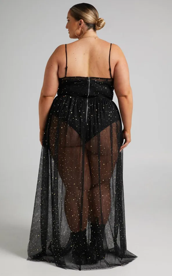 Showpo Stunning View Dress In Sheer Black Mesh Women Curve Clothes