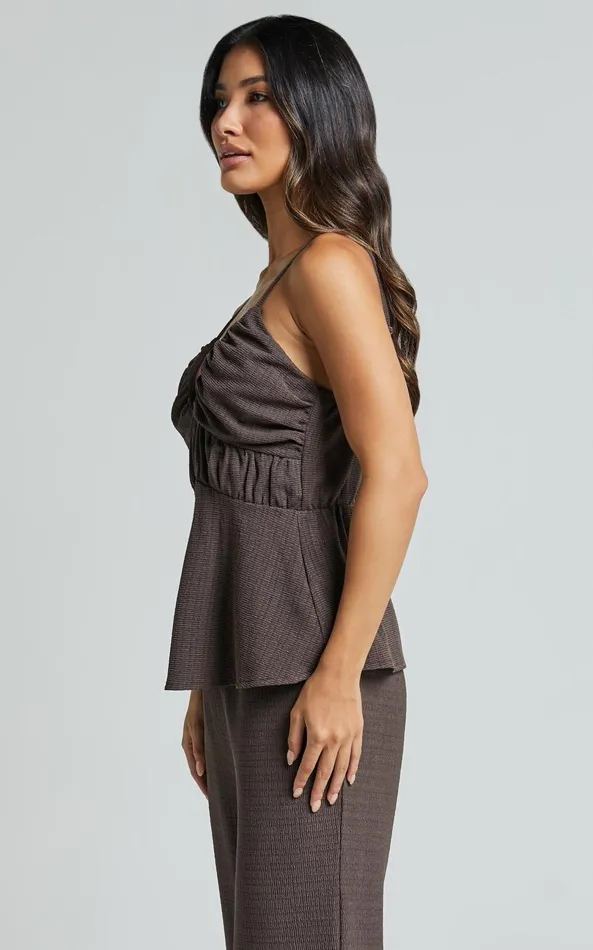 Showpo Suki Top 8211 Ruched Bust Cami Top In Dark Oak Women Tops