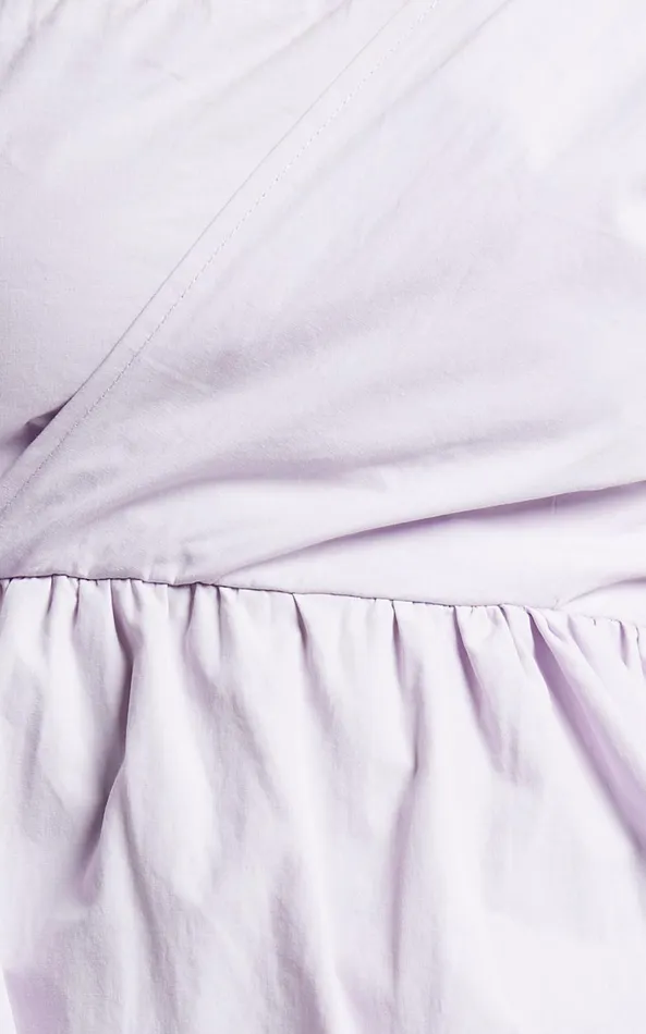 Showpo Sula Mini Dress 8211 Asymmetric Off One Shoulder Puff Sleeve Dress In Lilac Women Curve Clothes