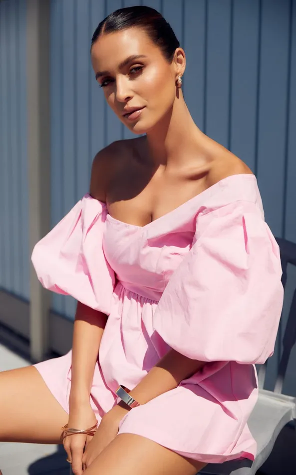 Showpo Sula Mini Dress 8211 Asymmetric Off One Shoulder Puff Sleeve Dress In Pink Women Curve Clothes Showpo Sula Mini Dress 8211 Asymmetric Off One Shoulder Puff Sleeve Dress In Pink Women Curve Clothes