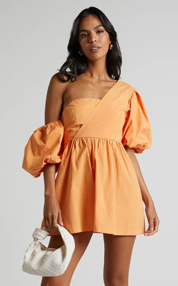 Showpo Sula Mini Dress 8211 Asymmetric Off One Shoulder Puff Sleeve Dress In Sherbet Orange Women Dresses Showpo Sula Mini Dress 8211 Asymmetric Off One Shoulder Puff Sleeve Dress In Sherbet Orange Women Dresses