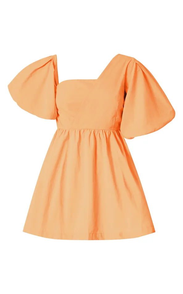 Showpo Sula Mini Dress 8211 Asymmetric Off One Shoulder Puff Sleeve Dress In Sherbet Orange Women Dresses