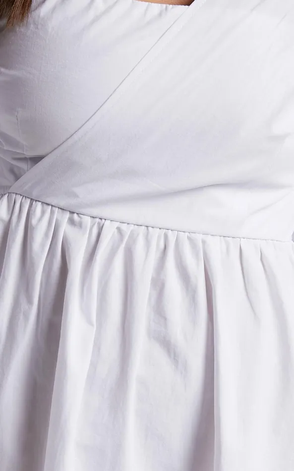 Showpo Sula Mini Dress 8211 Asymmetric Off One Shoulder Puff Sleeve Dress In White Women Curve Clothes