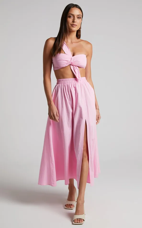 Showpo Sula Two Piece Set 8211 One Shoulder Bralette Crop Top And Midi Skirt Set In Pink Women Curve Clothes Showpo Sula Two Piece Set 8211 One Shoulder Bralette Crop Top And Midi Skirt Set In Pink Women Curve Clothes