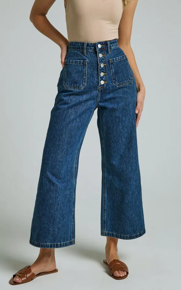 Showpo Sullivan Jeans 8211 Denim High Waisted Wide Leg In Dark Wash Women Denim