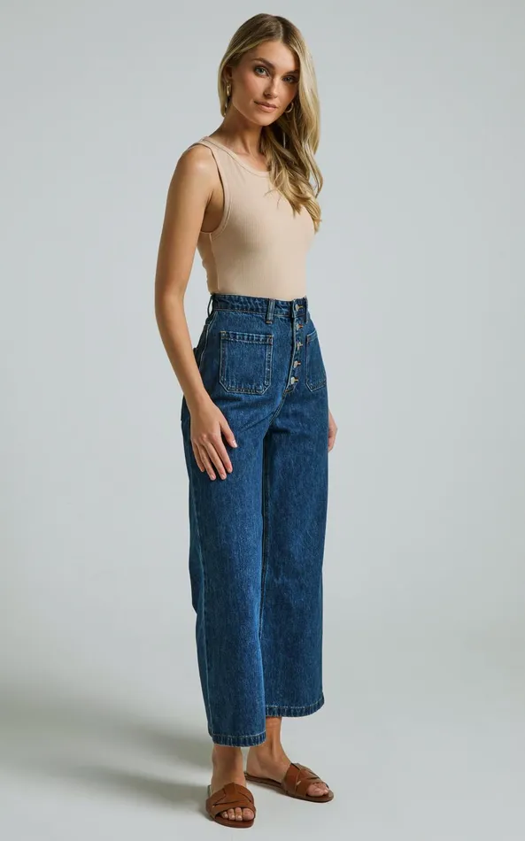 Showpo Sullivan Jeans 8211 Denim High Waisted Wide Leg In Dark Wash Women Denim