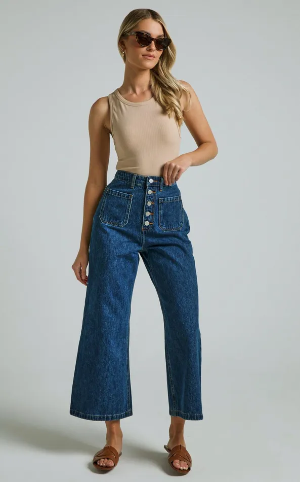 Showpo Sullivan Jeans 8211 Denim High Waisted Wide Leg In Dark Wash Women Denim