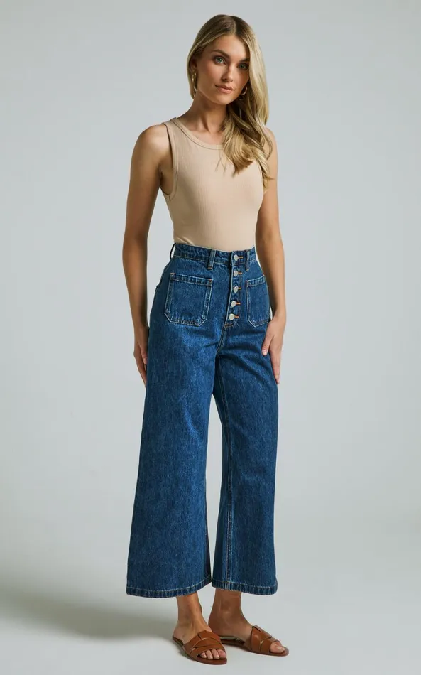 Showpo Sullivan Jeans 8211 Denim High Waisted Wide Leg In Dark Wash Women Denim