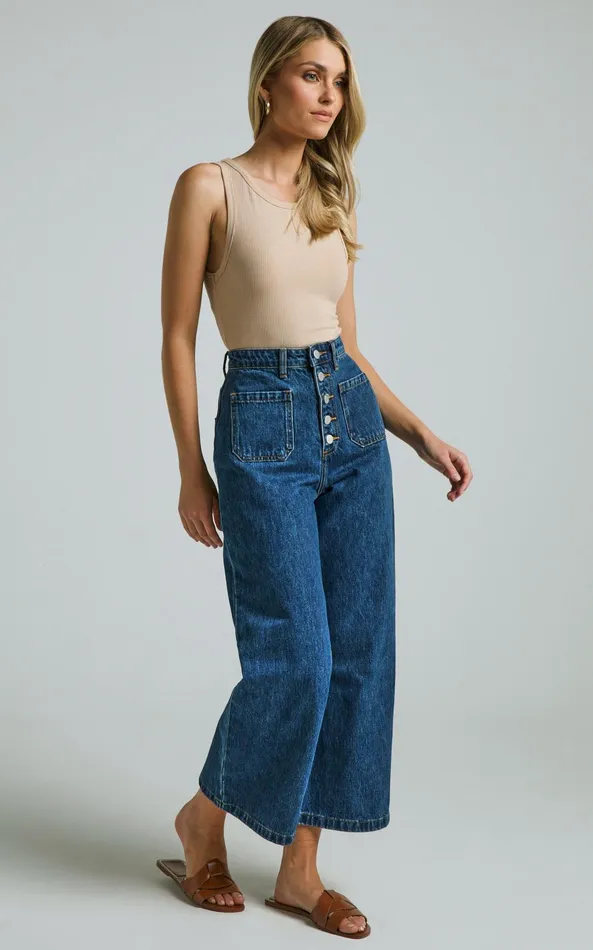 Showpo Sullivan Jeans 8211 Denim High Waisted Wide Leg In Dark Wash Women Denim