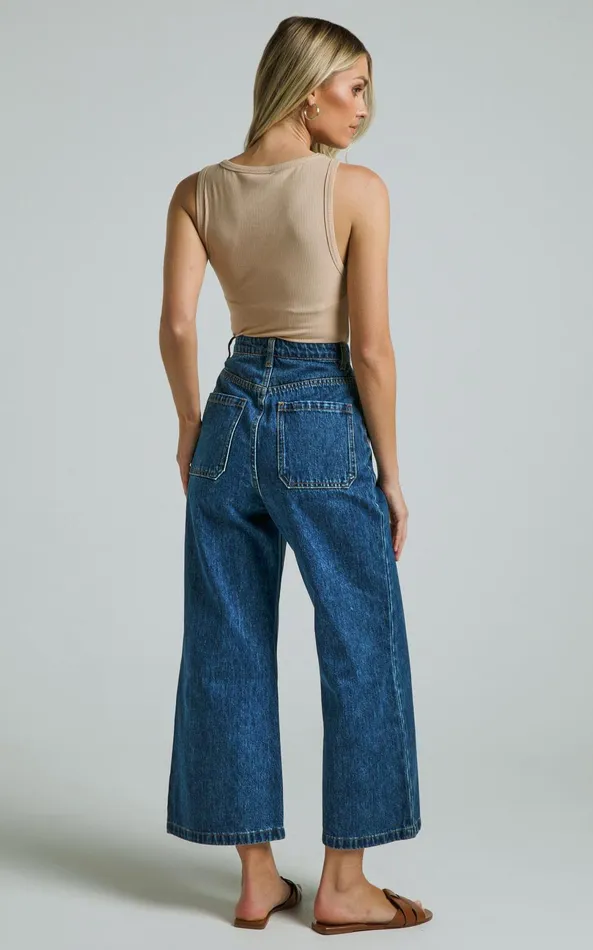 Showpo Sullivan Jeans 8211 Denim High Waisted Wide Leg In Dark Wash Women Denim