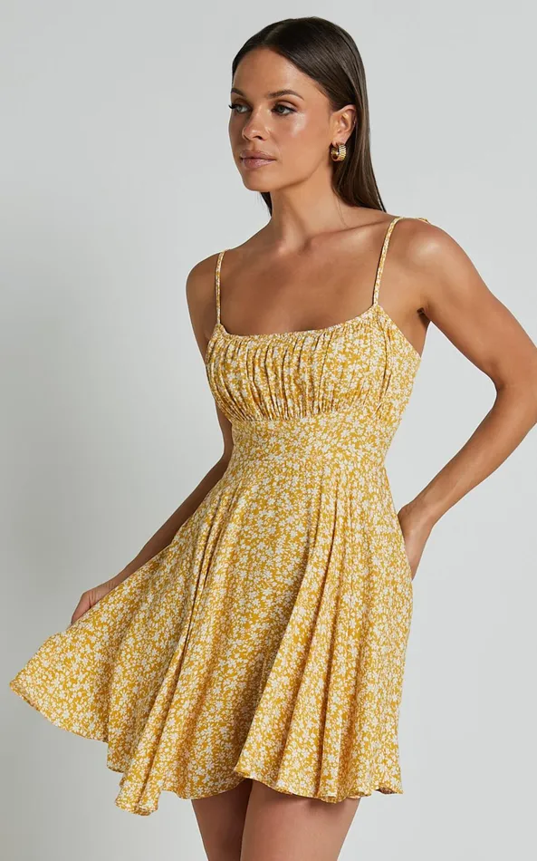 Showpo Summer Jam Mini Dress 8211 Strappy Slip Dress In Yellow Floral Women Dresses