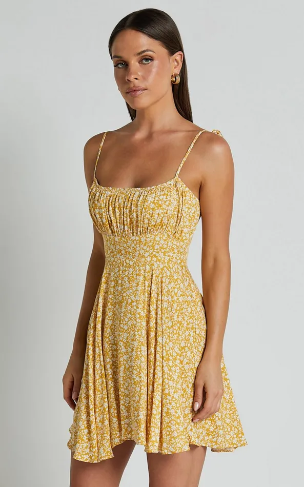Showpo Summer Jam Mini Dress 8211 Strappy Slip Dress In Yellow Floral Women Dresses