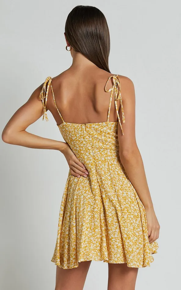 Showpo Summer Jam Mini Dress 8211 Strappy Slip Dress In Yellow Floral Women Dresses